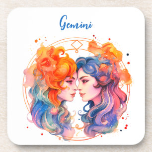 Astrology  zodiac sign of Gemini in watercolor  Coaster