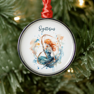 Astrology  zodiac sign of Sagittarius  watercolor Metal Ornament