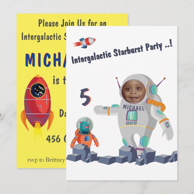 Astronaut 5th Birthday Invitation (Front/Back)