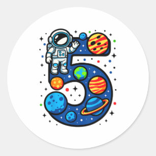 Astronaut 5th Birthday Party 5 Year Old Boy Girl O Classic Round Sticker