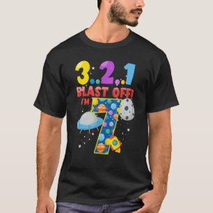 Astronaut 7th Birthday 7 Years Old 3 2 1 Blast Off T-Shirt