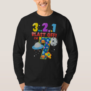 Astronaut 7th Birthday 7 Years Old 3 2 1 Blast Off T-Shirt