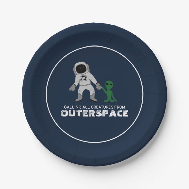 Astronaut & Alien, Outerspace Paper Plate (Front)