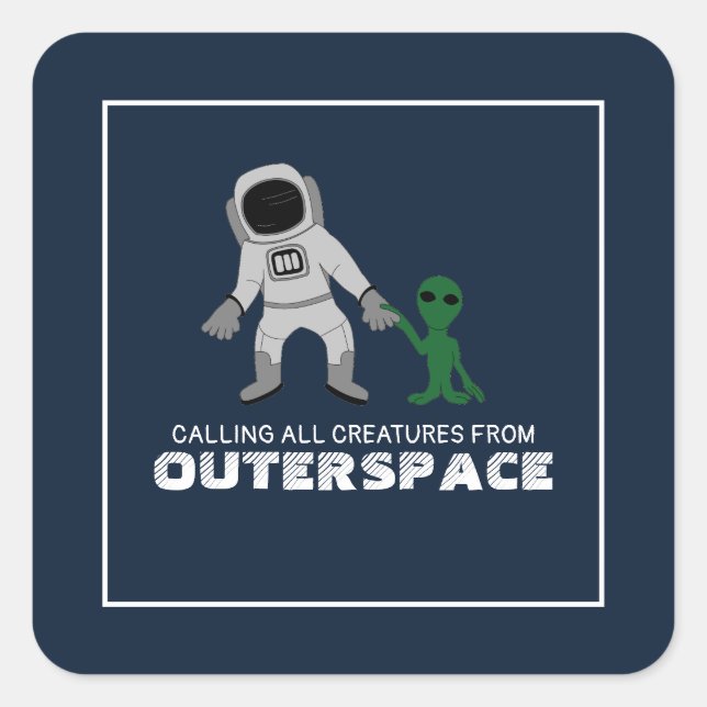 Astronaut & Alien, Outerspace Party Square Sticker (Front)