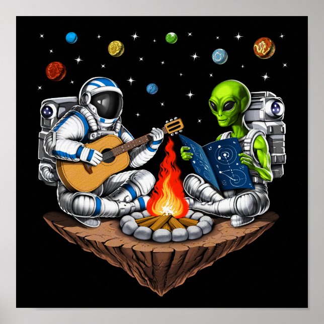 Astronaut Alien Space Camping Poster (Front)