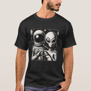 Astronaut & Alien UFOs Love Hand Sign T-Shirt