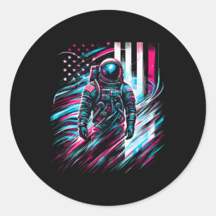 Astronaut America Usa Flag 4th Of July Classic Round Sticker