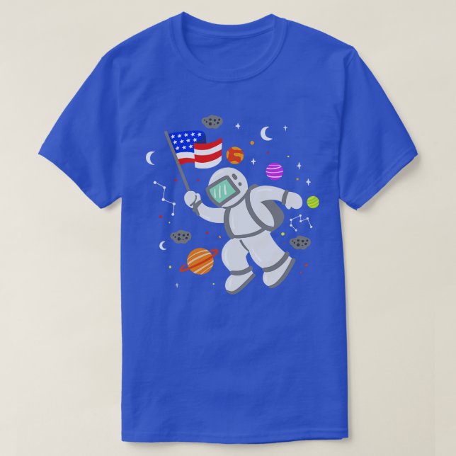Astronaut American Flag Planets T-Shirt (Design Front)