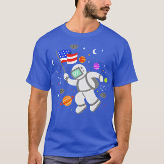 Astronaut American Flag Planets T-Shirt