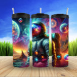 Astronaut Among Celestial Dream Worlds Thermal Tumbler<br><div class="desc">A lone astronaut drifts through a vibrant cosmic expanse,  surrounded by glowing planets,  swirling nebulae,  and mystical star fields. This surreal scene blends futuristic imagination with space exploration. Radiant colours and ethereal landscapes evoke a sense of wonder,  capturing the limitless potential of discovery across distant galaxies and arcane worlds.</div>