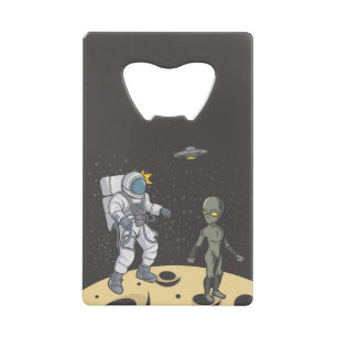 Astronaut and alien credit card bottle opener