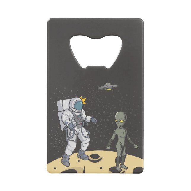 Astronaut and alien   credit card bottle opener (Front)