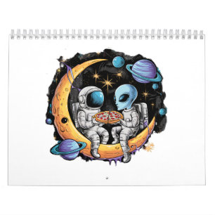Astronaut and Alien Enjoy a Slice Calendar
