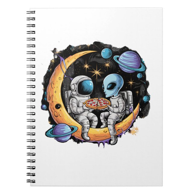 Astronaut and Alien Enjoy a Slice Notebook (Front)