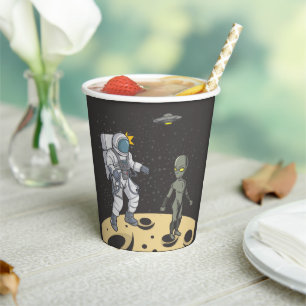 Astronaut and alien paper cups