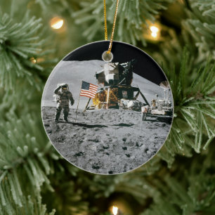 Astronaut and American Flag Apollo Moon Mission Ceramic Ornament