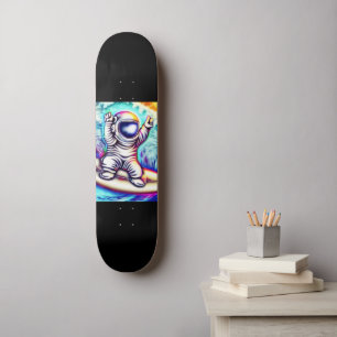 ASTRONAUT AND HIS COSMIC SURFING ADVENTURE SKATEBOARD