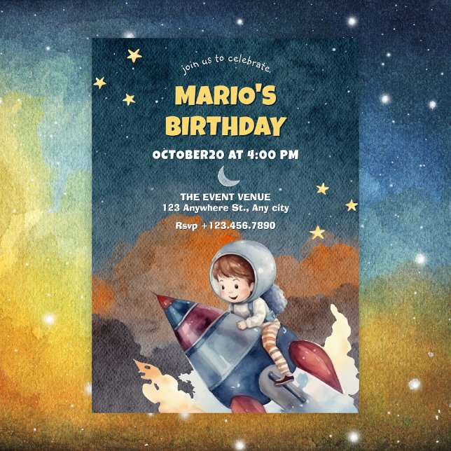 Astronaut and jet birthday invitation (Creator Uploaded)