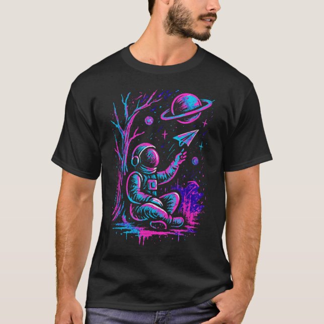 Astronaut And Paper Airplane Graffiti  T-Shirt (Front)