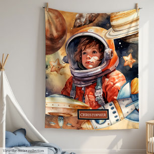Astronaut and Planets Blanket Personalized Kids