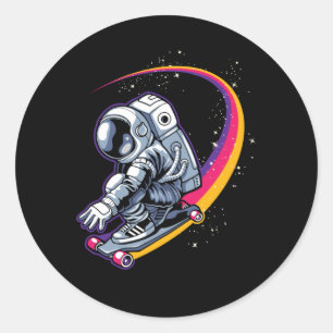 Astronaut and Skateboard Classic Round Sticker