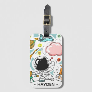 Astronaut and Space Doodles Personalised Luggage Tag