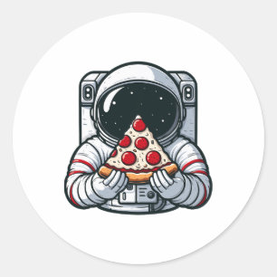 Astronaut Animal Eating Pizza Margherita Meal Food Classic Round Sticker