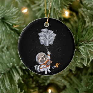Astronaut animal funny Raccoon Moon trash cans spa Ceramic Ornament