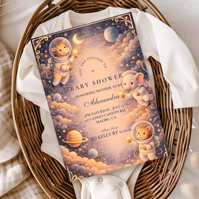 Astronaut Animals Space Baby Shower Invitation (Creator Uploaded)