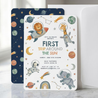 Astronaut Animals Space Themed Birthday Invitation