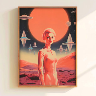 Astronaut Art Print Sci Fi Art UFO Wall Art Retro 