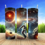 Astronaut at Edge of Cosmos Thermal Tumbler<br><div class="desc">An astronaut stands alone on a rocky alien world,  gazing at a colourful sky lit by nebulae and distant planets. The scene captures the wonder of space exploration,  blending science fiction with celestial beauty. A tribute to discovery,  solitude,  and the infinite mystery of our universe beyond the stars.</div>