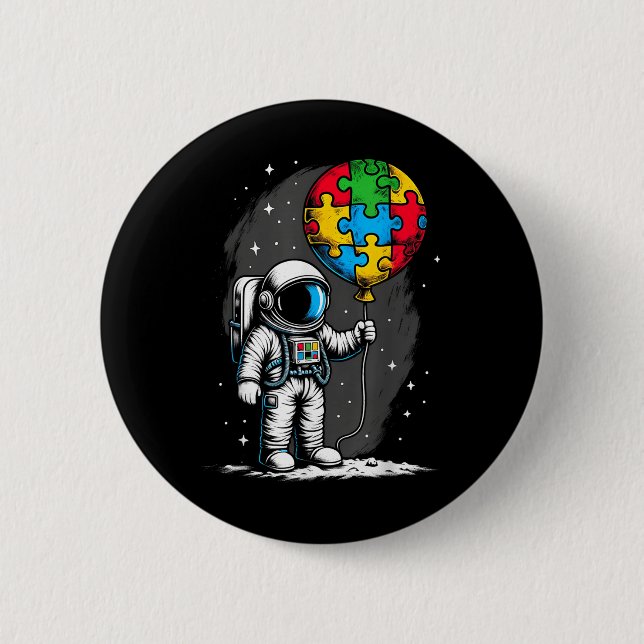 Astronaut Balloon Autism Awareness Space Autistic  2 Inch Round Button (Front)