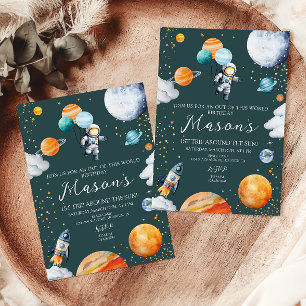 Astronaut Balloon Planets 1st Trip Around the Sun Invitation