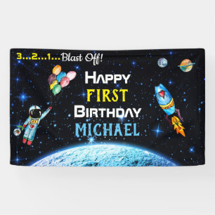 Astronaut Balloons Rocket Space Name Birthday Banner