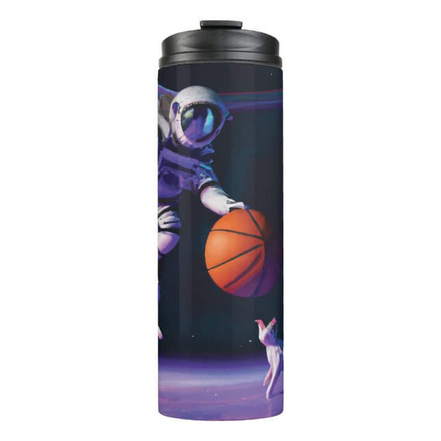 Astronaut basket ball with cat thermal tumbler (Front)
