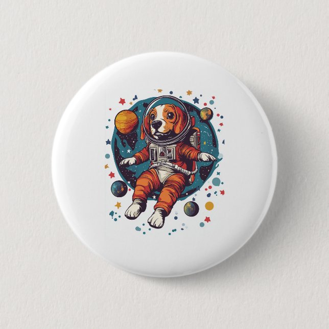 Astronaut Beagle – Space Explorer Dog 2 Inch Round Button (Front)