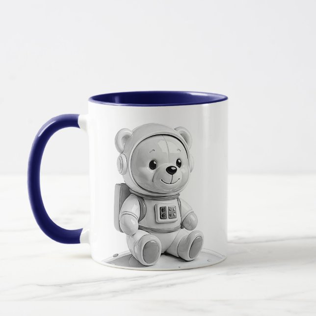 Astronaut Bear Illustration Cute Grey Mug (Left)