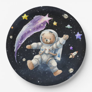 Astronaut Bear Paper Plates Space-Themed Party