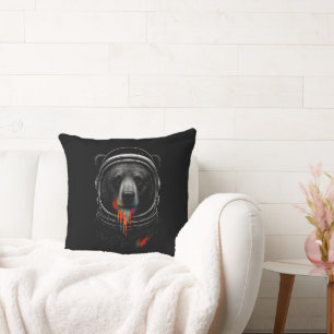 Astronaut Bear with Neon Paint Drips Cosmic Animal Throw Pillow