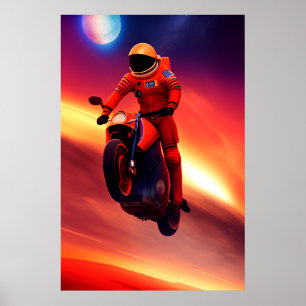 Astronaut Biker in Space Graphic Sci-Fi Art  Poster