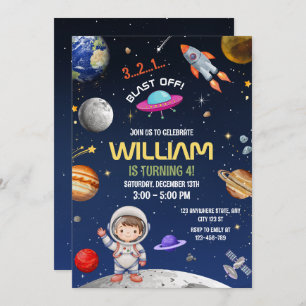 Astronaut Birthday ,Outer Space Galaxy Blast Off Invitation