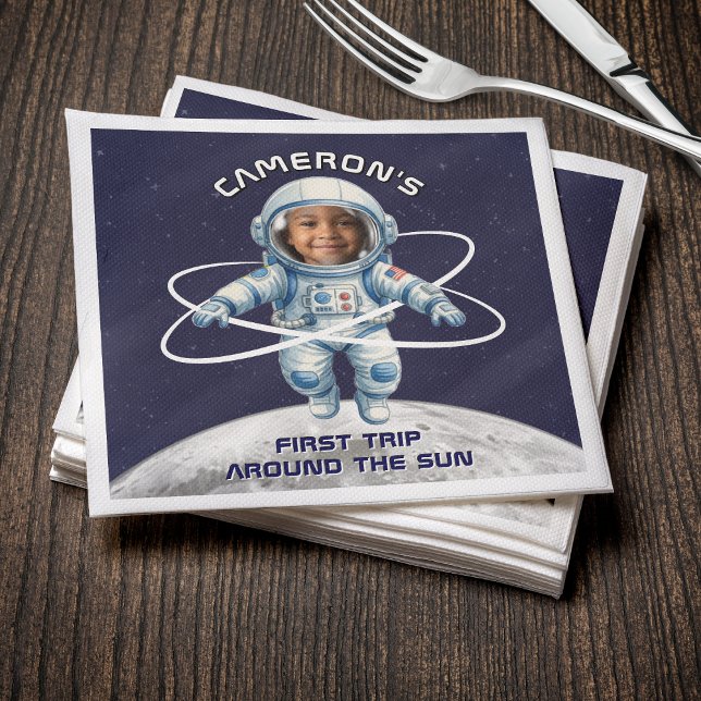 Astronaut Birthday Party 1st Trip Around the Sun Napkin (Creator Uploaded)