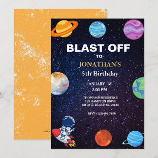 Astronaut Blast Off 5th boys Birthday Party   Invitation