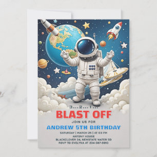 Astronaut Blast off Galaxy Birthday Party Invitation