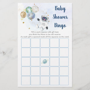 Astronaut Blue Gold Space Baby Shower Bingo Game