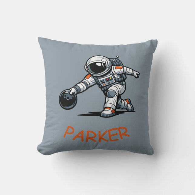 Astronaut Bowling Throw Pillow (Front)