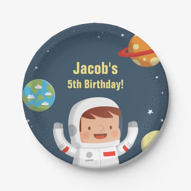 Astronaut Boy Galaxy Space Birthday Party Supplies Paper Plate (Front)