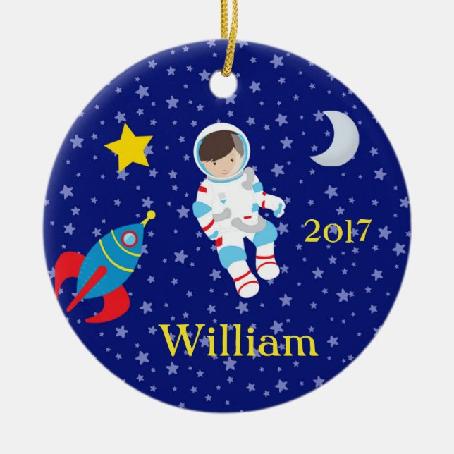 Astronaut Boy Girl Night Sky Rocket Ornament Boy (Front)