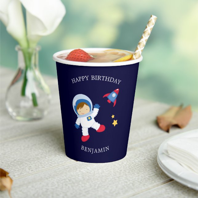 Astronaut Boy Kids Birthday Paper Cup (Insitu)